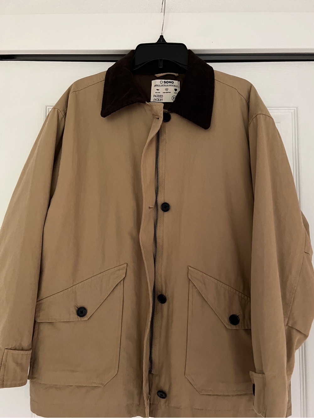 Ci Sono Padded Barn Jacket Womens XS Khaki Canvas Corduroy Collar TWJK141